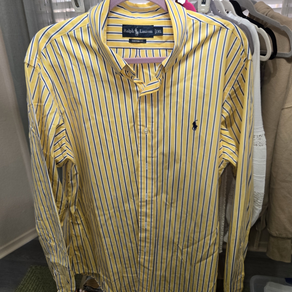 Ralph Lauren Yellow and Blue Striped Men's Shirt